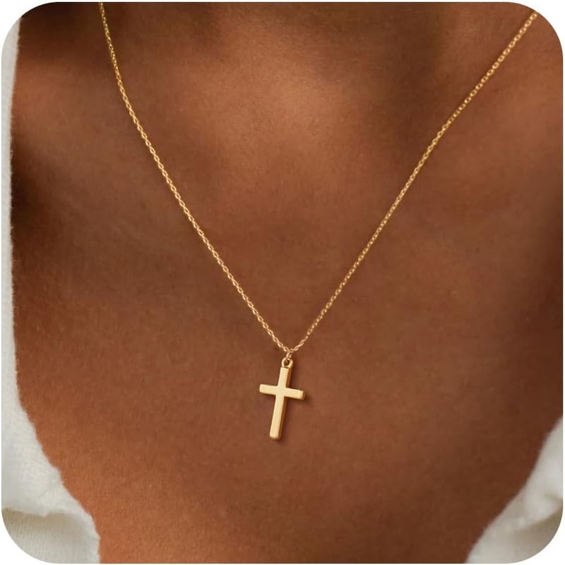 Poxtex Cross Necklace for Women Girls, Dainty 14K Gold Silver Plated Cross Choker Pendant Jewelry Non Tarnish Waterproof Trendy Cute Simple Small Necklace Easter Christian Baptism Religious Faith Jewelry Gifts - Image 1